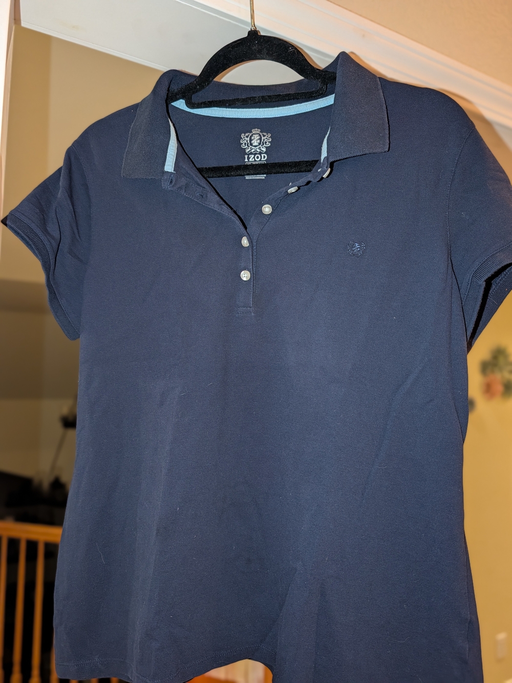 Izod Navy Blue Polo Top with Light Blue Trim, Size XL